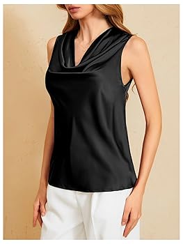 MakeMeChic Women's Satin Silk Tank Tops Cowl Neck Sleeveless